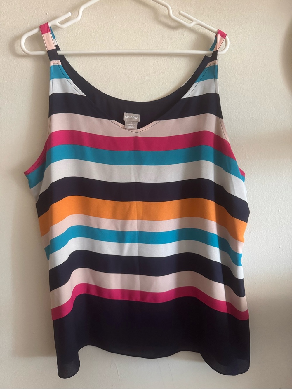 Chico's Striped Sleeveless Tank in Navy, Pink, Teal & Orange